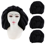 3x touca de banho para mulheres impermeável elástico para banho touca de cabeça capota preta