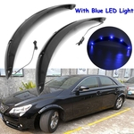 2X Universal de Carbono Cinza Escuro Alargamentos de Carro Arco Roda Protetor de Sobrancelha Adesivo w / Blue LED Light 58CM + 8X Placas de fixação em alumínio em forma de H