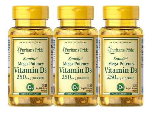 3x Vitamin D3 10.000iu 100 Softgels Puritan´s Pride