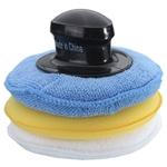 3xMicrofibra de espuma de esponja amarela branca azul polonês aplicador de cera conjunto de almofada com alça removível lavável na máquina para casa