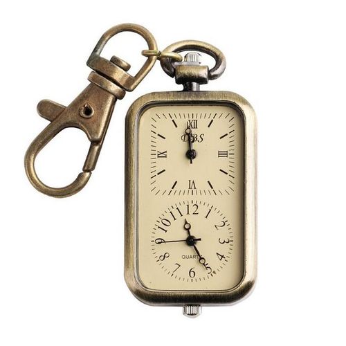YESURPRISE Classical Antique analógico Dual Time bolso chaveiro relógio de quartzo