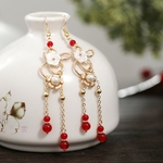[Yueqing] brincos com esmalte vermelho S925 prata pura gancho brincos clássicos do sexo feminino com estilo chinês