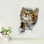 Buraco Ver 3D Cat Wall Sticker Casa de Banho WC Sala de estar Decoração Animais Vinil Decalques Poster