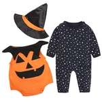 3PCS Traje de desempenho de Halloween para crianças Macacão de abóbora de bebê + chapéu