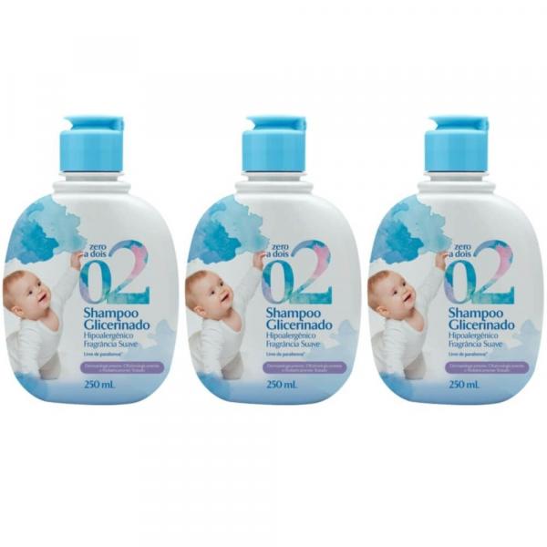 Zero a Dois Glicerinado Shampoo Suave 250ml (Kit C/03)