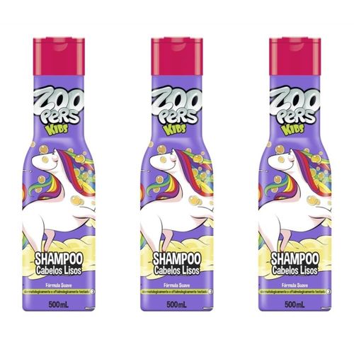 Zoopers Kids Cabelos Lisos Shampoo 500ml (kit C/03)