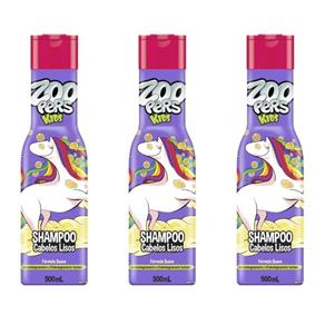 Zoopers Kids Cabelos Lisos Shampoo 500ml - Kit com 03