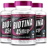 03 Potes Biotina 120 Cápsulas Para Saúde Cabelos Pele Unhas