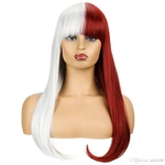 Ficha técnica e caractérísticas do produto 2019 Euro-American hot new style mix color fashionable long straight synthetic wigs burgundy and silvery white