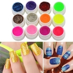 Ficha técnica e caractérísticas do produto 12 cores misturadas Glitter Acrílico UV Gel Builder para Dicas Nail Art conjunto falso