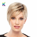 Ficha técnica e caractérísticas do produto 10 inches Women Fashion Short wigs for women Straight style Synthetic Blonde Dyeing wig with bangs