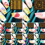 Ficha técnica e caractérísticas do produto 10pcs Banhado A Ouro Retro Padrão Nail Art Etiqueta Mulheres Manicure Decoração Decalque