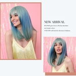 Ficha técnica e caractérísticas do produto 16 Inch verde da hortelã Gradiente Azul longas perucas sintéticas com franja por Mulheres