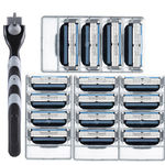 Ficha técnica e caractérísticas do produto 16 Pcs / Set Homens Shaver Set Blades Três Camadas Manual De Shaver Cuidado Facial Barbear + Shaver Handle