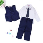 Ficha técnica e caractérísticas do produto 4pcs / set Boy Gentleman Estilo Suit Shirt + Tie + vest + Calças Suit