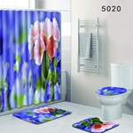 Ficha técnica e caractérísticas do produto Niceday 4Pcs / Set lindo Flores Impressão Shower Curtain antiderrapante Mat Rug Tampa