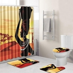 Ficha técnica e caractérísticas do produto 4pcs / Set Pattern Stylish Série Mulheres Africano Bath Set Shower Curtain Non-slip Wc Pad Capa Mat Bath