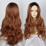 Ficha técnica e caractérísticas do produto 24"women Fashion wig Long Curly Lace Front Wig Black Mix Brown Wave Synthetic Wig Full Wigs