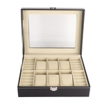 Ficha técnica e caractérísticas do produto 6 + 4 Slots Watch Box de armazenamento Anel Caso Brincos Organizador coleção de jóias de exibição Container