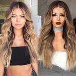 Ficha técnica e caractérísticas do produto 26 "Fashion Body Wave Long Hair wig Gradient Perfect Cosplay Synthetic Wig Sexy Ombre Mixed Color Hair Style Role-playing Party Wigs