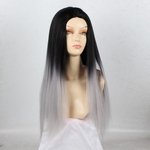 Ficha técnica e caractérísticas do produto 26" women fashion wig High Quality Long Straight Wig Hair Heat Resistant Black Ombre Grey Party Wigs