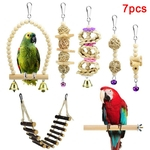 Ficha técnica e caractérísticas do produto 7Pcs Pet Bird Papagaio Escada De Madeira Bell Rattan Ball Beads Hanging Swing Chew Toy