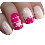 Adesivos de Unhas Feminices For Nails Pink com Listras e Detalhes em Branco - M892