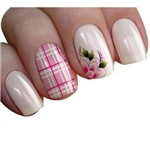 Adesivos de Unhas Feminices For Nails Xadrez Rosa e Branco com Flores L075