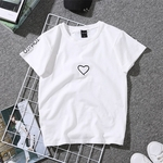 Ficha técnica e caractérísticas do produto Amantes Unisex simples manga curta bordado forma do amor T-shirt Em estoque