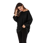 Ficha técnica e caractérísticas do produto Amyove Lovely gift Loose Women Tamanho Grande Bat Sleeve Tops cor sólida em torno do pescoço camisa