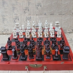 Ficha técnica e caractérísticas do produto Antigo xadrez tridimensional de xadrez de madeira dobrável tabuleiro de xadrez Terracota Figuras xadrez