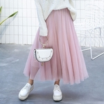 Ficha técnica e caractérísticas do produto Autumn Women Fairy Gauze Long Skirt Over Size Solid Color Fuller Figure Lady Skirt