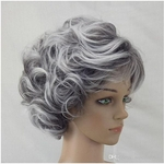 Avó prata meia-idade perucas cinza sintético perucas de cabelo encaracolado com subiu mulheres líquidas # 039; s profunda onda encaracolado postiços peruca