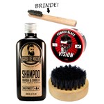 Barba Kit - Shampoo + Pomada Black + Escova Redonda - Barba de Macho