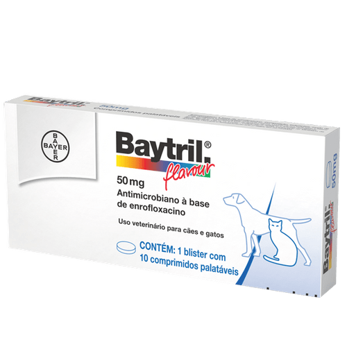 Ficha técnica e caractérísticas do produto Baytril Flavour Cães e Gatos 50mg – 10 Comprimidos Antibiótico Bayer 50mg