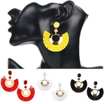 Ficha técnica e caractérísticas do produto Bohemian Female Fan Shape Drop Tassel Earrings Handmade Declaração Jóias