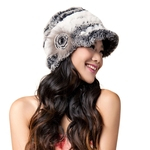 Ficha técnica e caractérísticas do produto Boné de lã Mulheres Moda Rex Hat Coelho cabelo com listra Projeto Cap Quente bonito Thicken Ladies Inverno