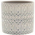 Cachepot Vaso Cerâmica Lídia Cinza com Azul 9X10,5Cm Cachepô