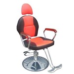 Cadeira de Barbeiro Hidráulica Reclinável Couro PU Preta e Vermelha Pelegrin PEL-1039