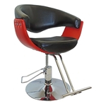 Cadeira hidráulica para salão e barbearia em couro PU preto e vermelho - EGG UT-028