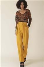 Ficha técnica e caractérísticas do produto Calça Pantalona Cinto - Amarelo Tamanho: M