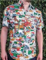 Ficha técnica e caractérísticas do produto Camisa Estampada Masculina Social Camiseta Casas Manga Curta (Cópia) (Verde, Branco, XGG)