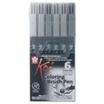 Ficha técnica e caractérísticas do produto Caneta Koi Coloring Brush Pen Estojo 6 Cores Tons de Cinza Sakura