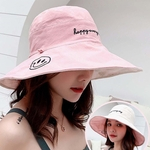 Ficha técnica e caractérísticas do produto Carta bordado menina das mulheres aba larga Fisherman Bucket Hat exterior Sunhat (bege + rosa)