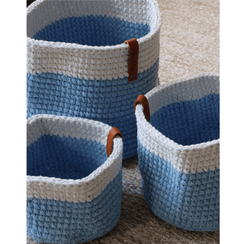 Ficha técnica e caractérísticas do produto Cesto de Croche Azul Claro (3 Peças)