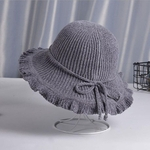Ficha técnica e caractérísticas do produto Chapéu Lady Outono Inverno Chenille Fisherman Hat Solid Color bowknot selvagem plissadas chapéu retro do pára-sol