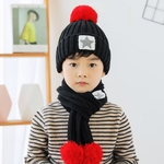 Ficha técnica e caractérísticas do produto 2pcs / set Kid Knitting Hat Beanie + lenço longo Thicken Velvet Set Quente Estrela bonito Inverno
