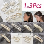 Ficha técnica e caractérísticas do produto 1 Ou Clipe De 3pcs Pérola Cabelo Metal Hairband Comb Pin Barrette Cocar Hairpin