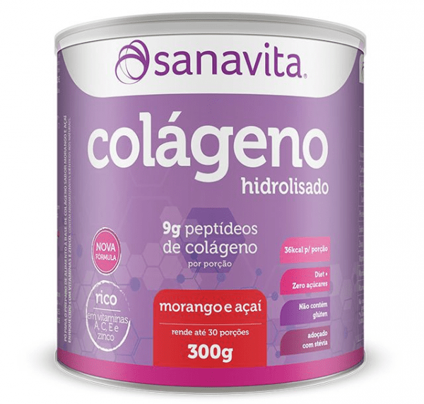 Ficha técnica e caractérísticas do produto Colágeno Hidrolisado em Pó Sanavita 300g Morango e Açai