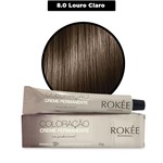 Coloração Creme Permanente ROKÈE Professional 50g - Louro Claro 8.0 - Tintura Rokee